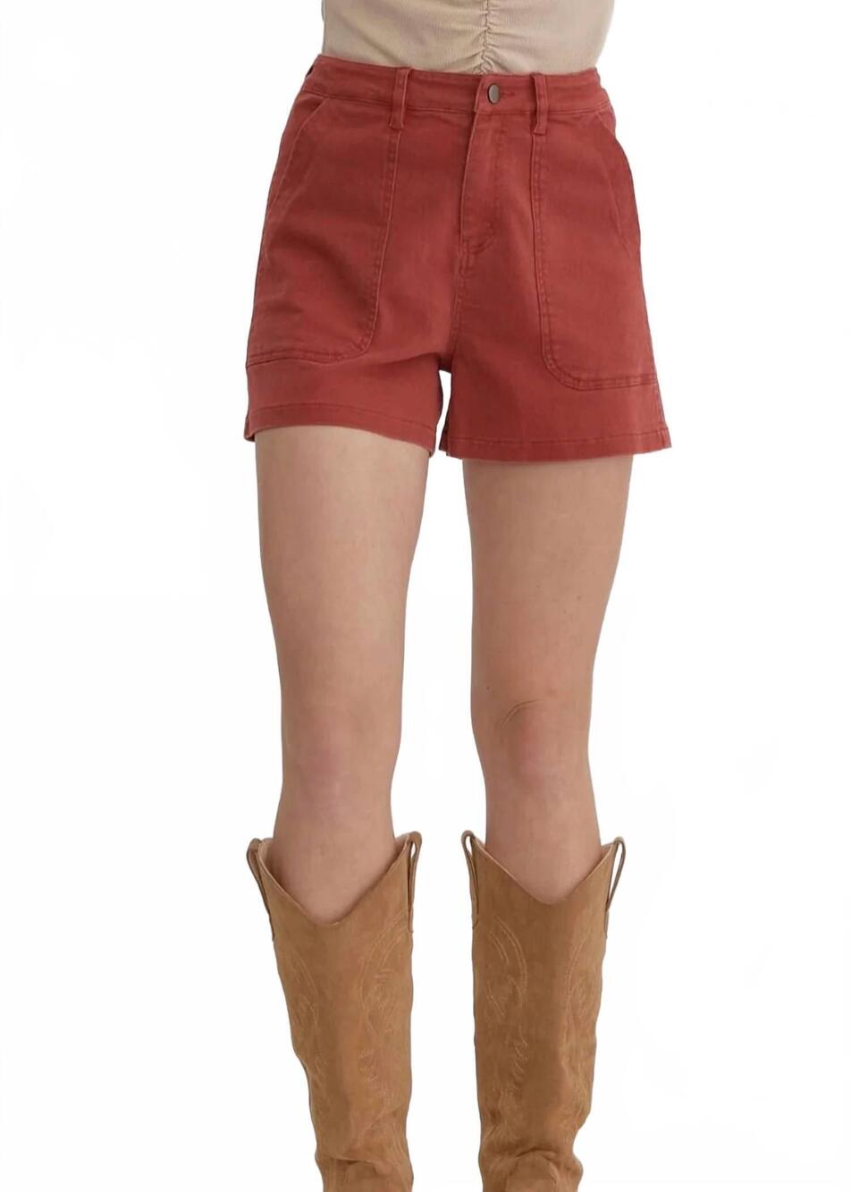 NEW ENTRO high waisted denim shorts in rust